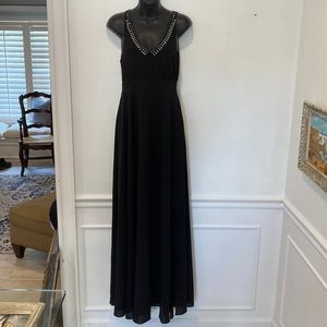 PINKO TAG Black Full Length Split Skirt Dress Size 4 with Rhinestones an…